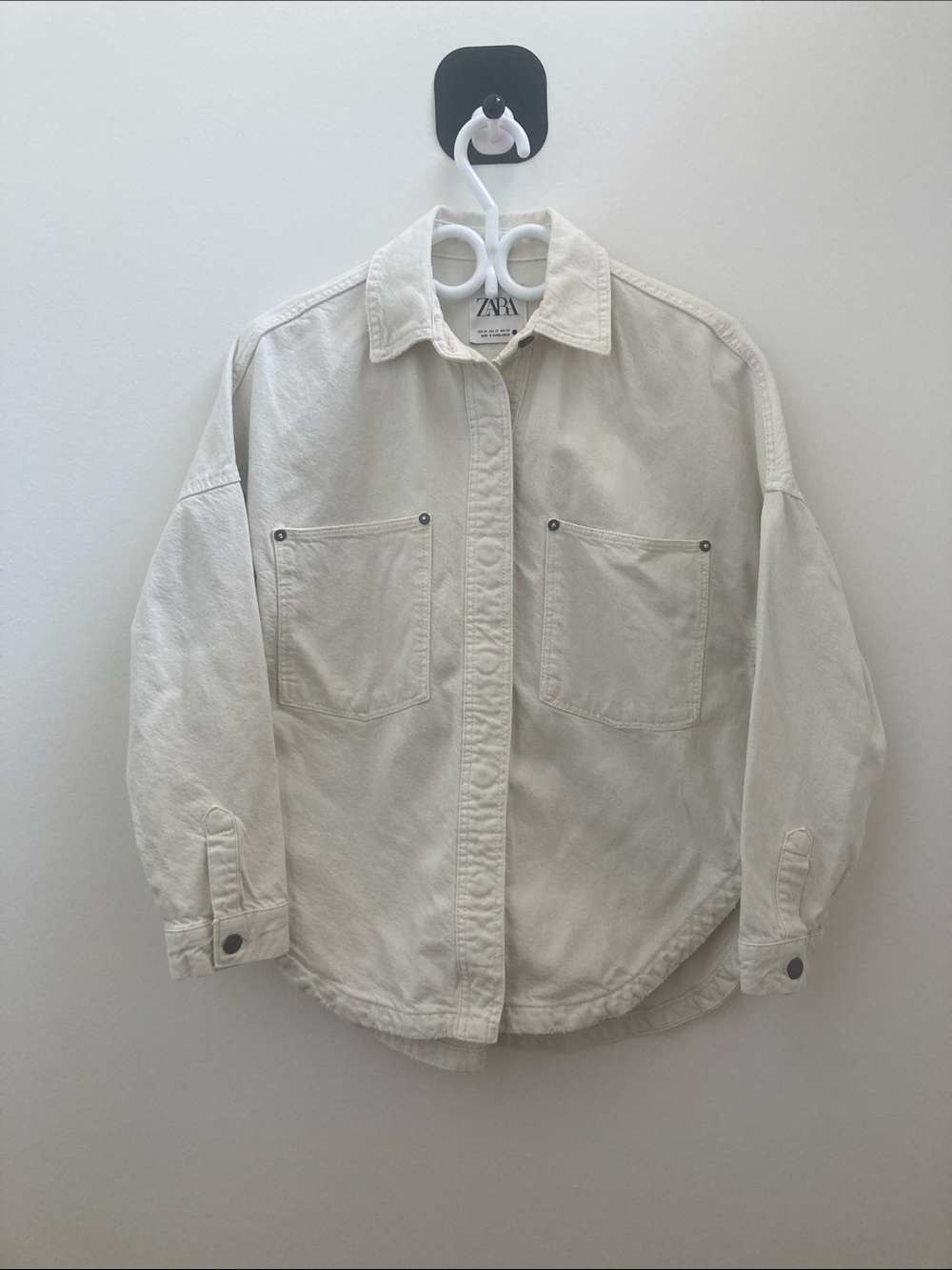 Zara Men's Off-White Cotton Shirt Jacket